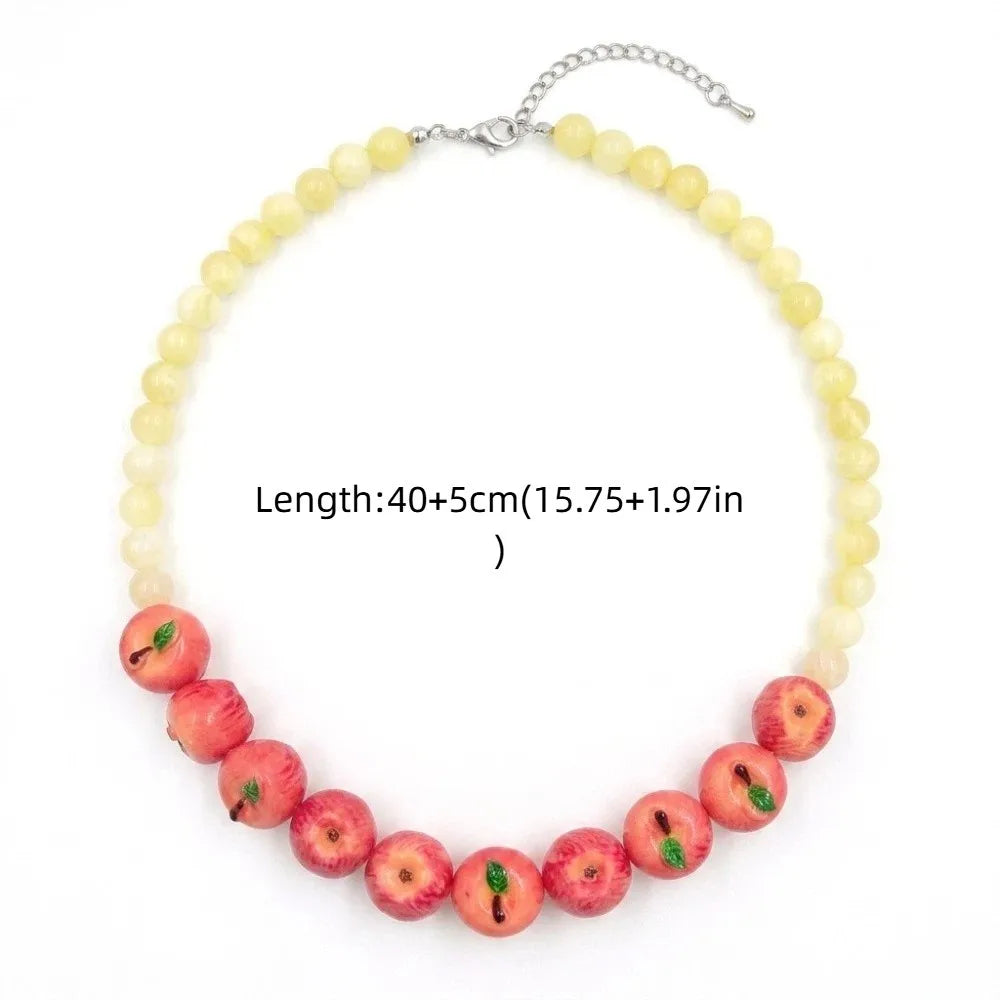 Colorful 3D Fruit Beaded Necklace – Multicolor Exaggerated Chain with Pomegranate, Strawberry & Tomato Designs, Statement Fashion Jewelry