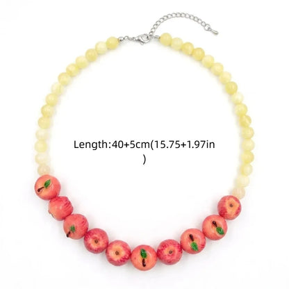 Colorful 3D Fruit Beaded Necklace – Multicolor Exaggerated Chain with Pomegranate, Strawberry & Tomato Designs, Statement Fashion Jewelry