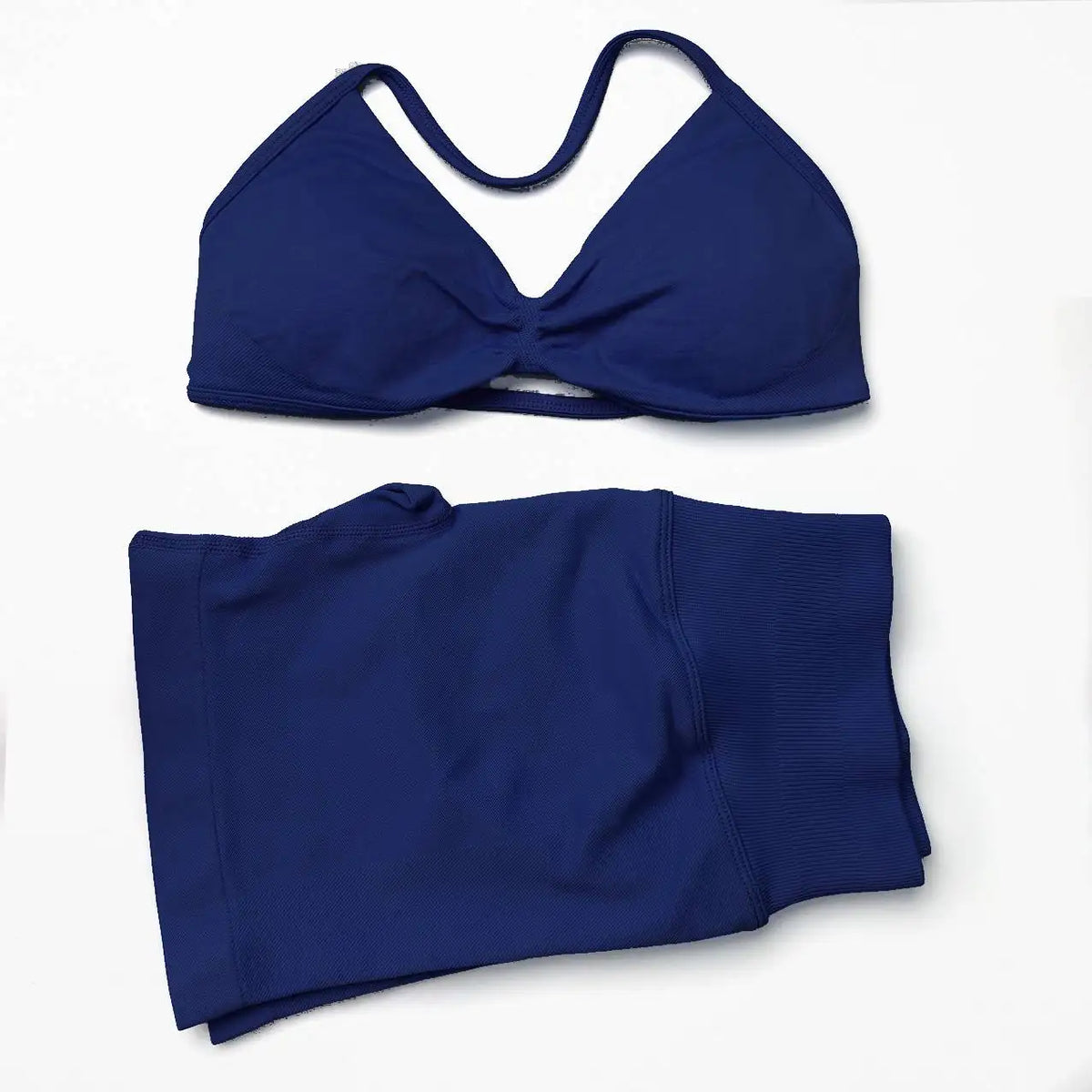 Seamless 2-Piece Yoga Sports Set – Strappy Halter Crop Top with Removable Pads & Quick-Dry Backless Shorts for Gym and Fitness