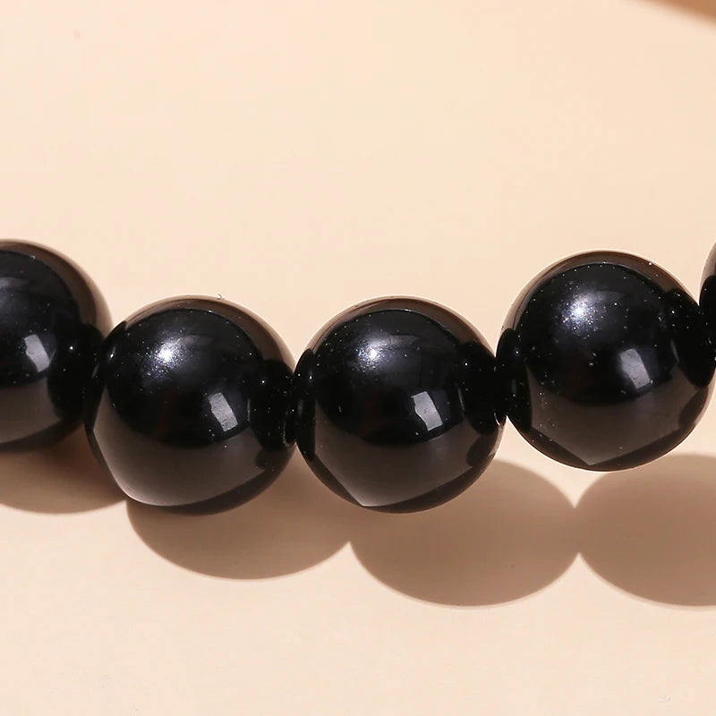 Pulsera de piedra obsidiana negra natural – Joyería ajustable de cuentas de cristal para hombres y mujeres, regalo de moda y accesorio de estilo energético