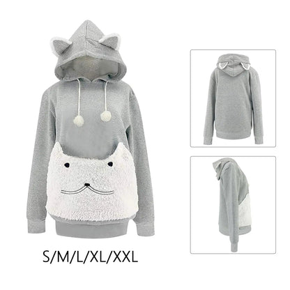 Pet Hoodie Sweatshirt with Large Front Pouch – Cozy Polar Fleece Pullover for Carrying Small Dogs & Cats, Loose Fit Puppy & Kitten Clothing