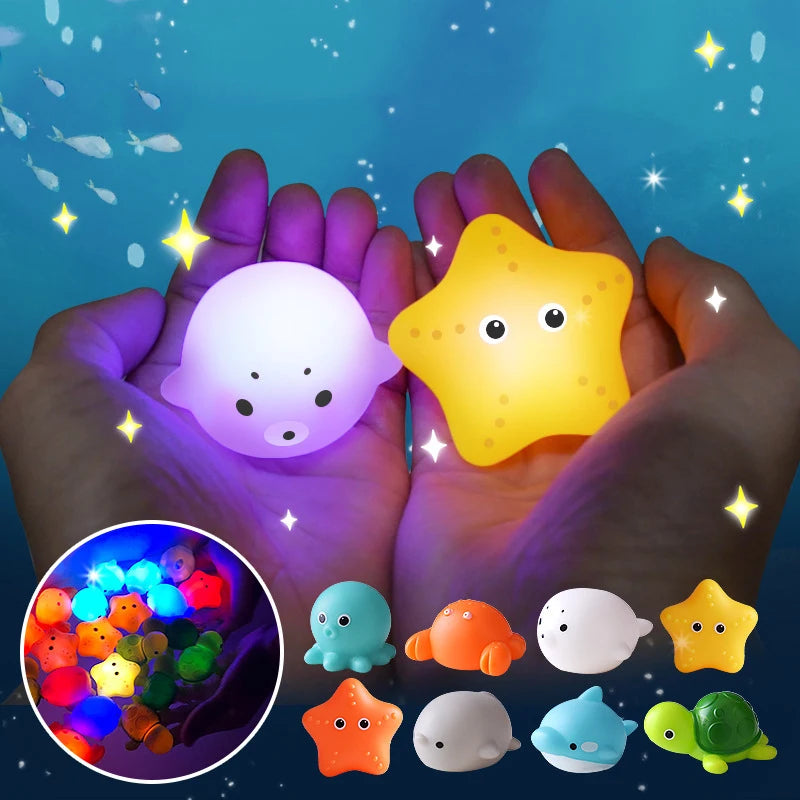 LED Light-Up Floating Bath Toy Set with Fishing Net & Animals for Babies, Toddlers & Kids