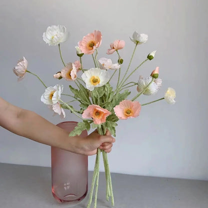 Artificial Poppy Flowers – Realistic Silk Faux Long Stem Flowers for Home Décor, Garden, Wedding Bridal Bouquets, Party Decoration & DIY Floral Arrangements