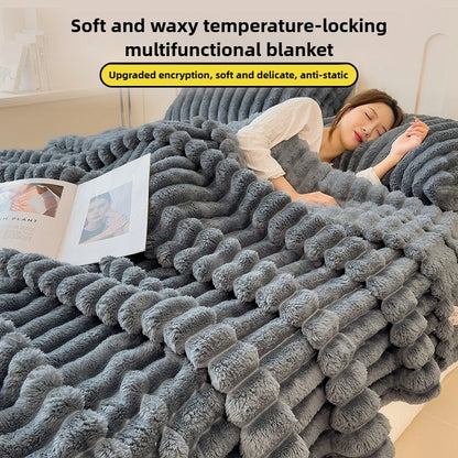 Manta Suave de Felpa de Conejo Artificial – Manta Gruesa Cálida para Sofá, Cama y Confort Otoñal