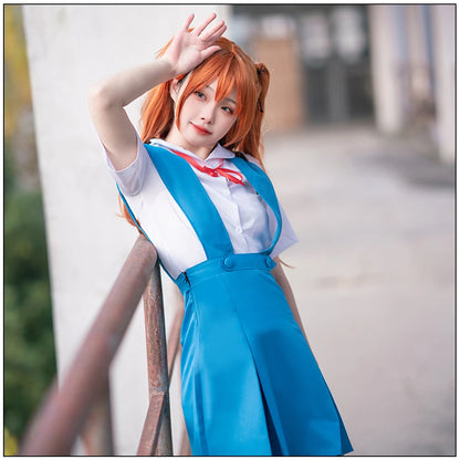 Asuka Langley Soryu Cosplay Costume Set – Wig & Hair Clips (Anime Character Accessories for Women/Girls, Halloween Party Outfit)