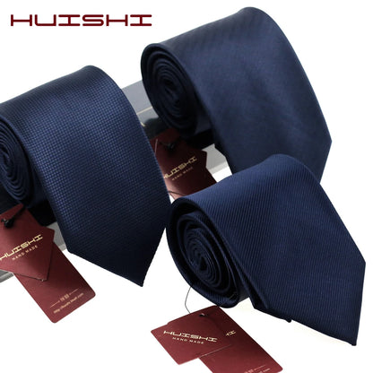 HUISHI Men's Waterproof Jacquard Necktie – 6cm Solid Dark Blue Tie for Business, Weddings & Formal Wear