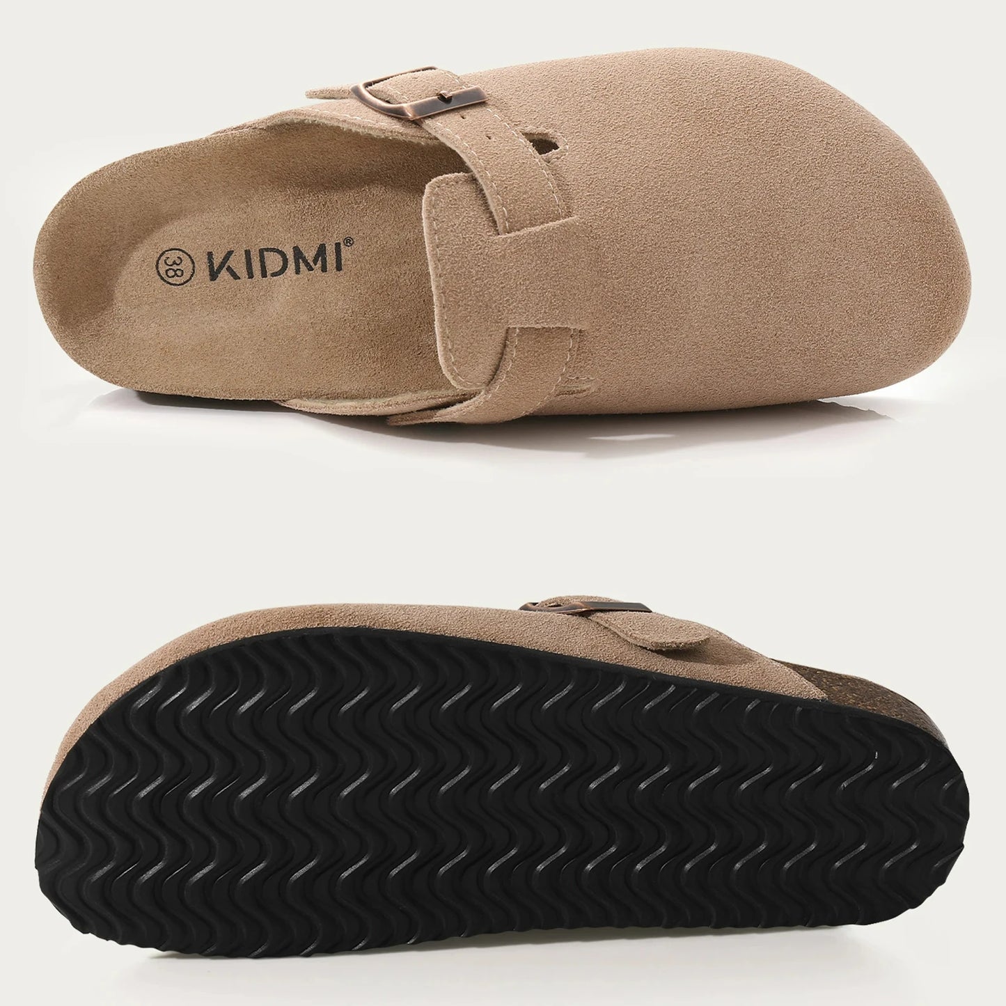 Zuecos de ante Crestar Cork – Zapatillas tipo mules unisex antideslizantes con soporte para el arco del pie