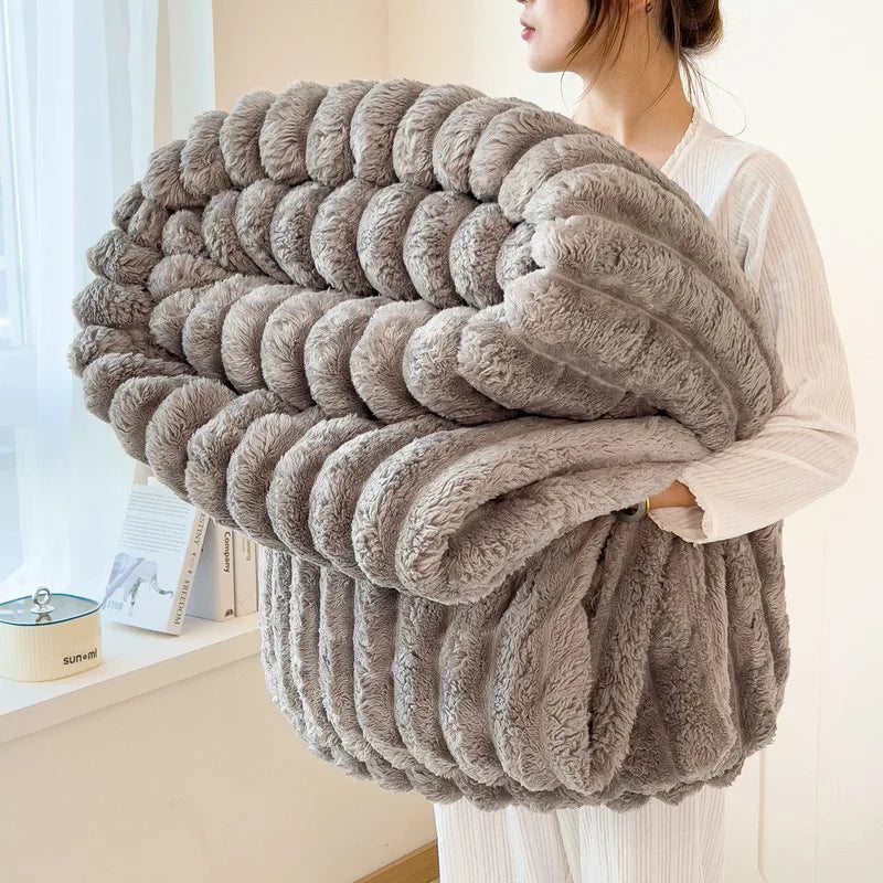 Manta Suave de Felpa de Conejo Artificial – Manta Gruesa Cálida para Sofá, Cama y Confort Otoñal