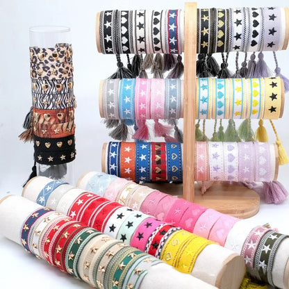 Pulsera de estrella bordada bohemia – Correa de muñeca tejida a mano con borlas para mujer | Regalo de joyería de moda étnica