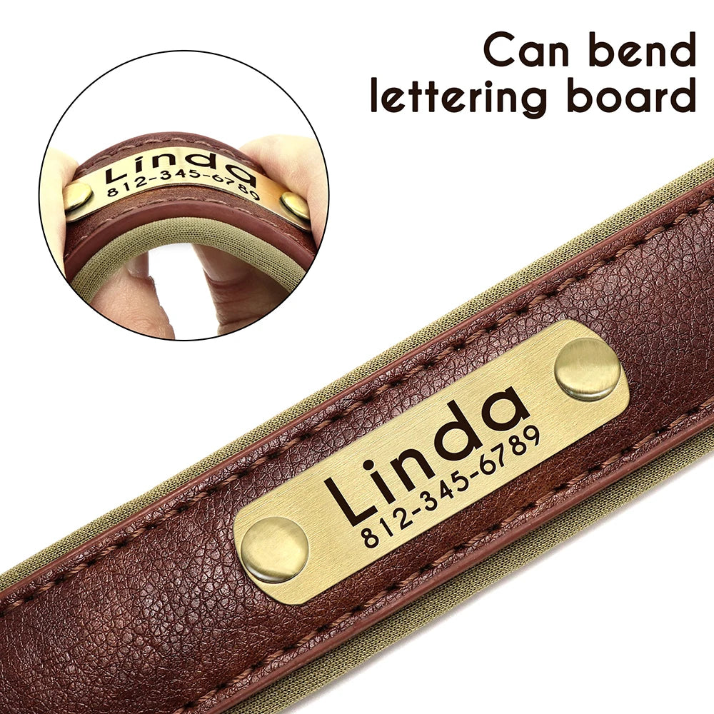 Collar de perro de piel sintética personalizado con placa de identificación grabada gratuita – Collar ajustable suave acolchado para perros pequeños, medianos y grandes