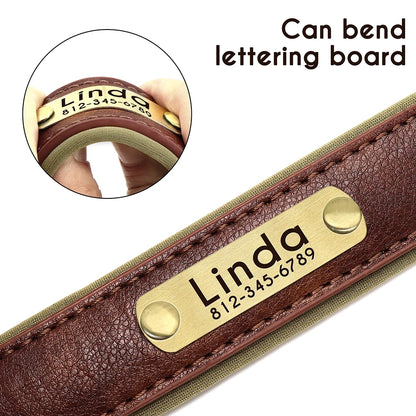 Collar de perro de piel sintética personalizado con placa de identificación grabada gratuita – Collar ajustable suave acolchado para perros pequeños, medianos y grandes