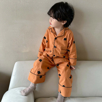 Cartoon Bear Kids Pajama Set – Soft Cotton Two-Piece Sleepwear for Boys & Girls, Comfortable Spring & Autumn Home Clothing