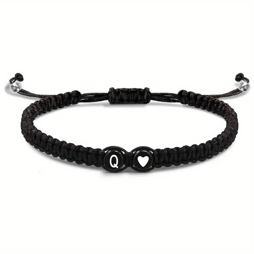 A–Z Initial Heart Braided Bracelet – Personalized Adjustable Name Charm Bracelet for Women & Men | Friendship Jewelry Gift