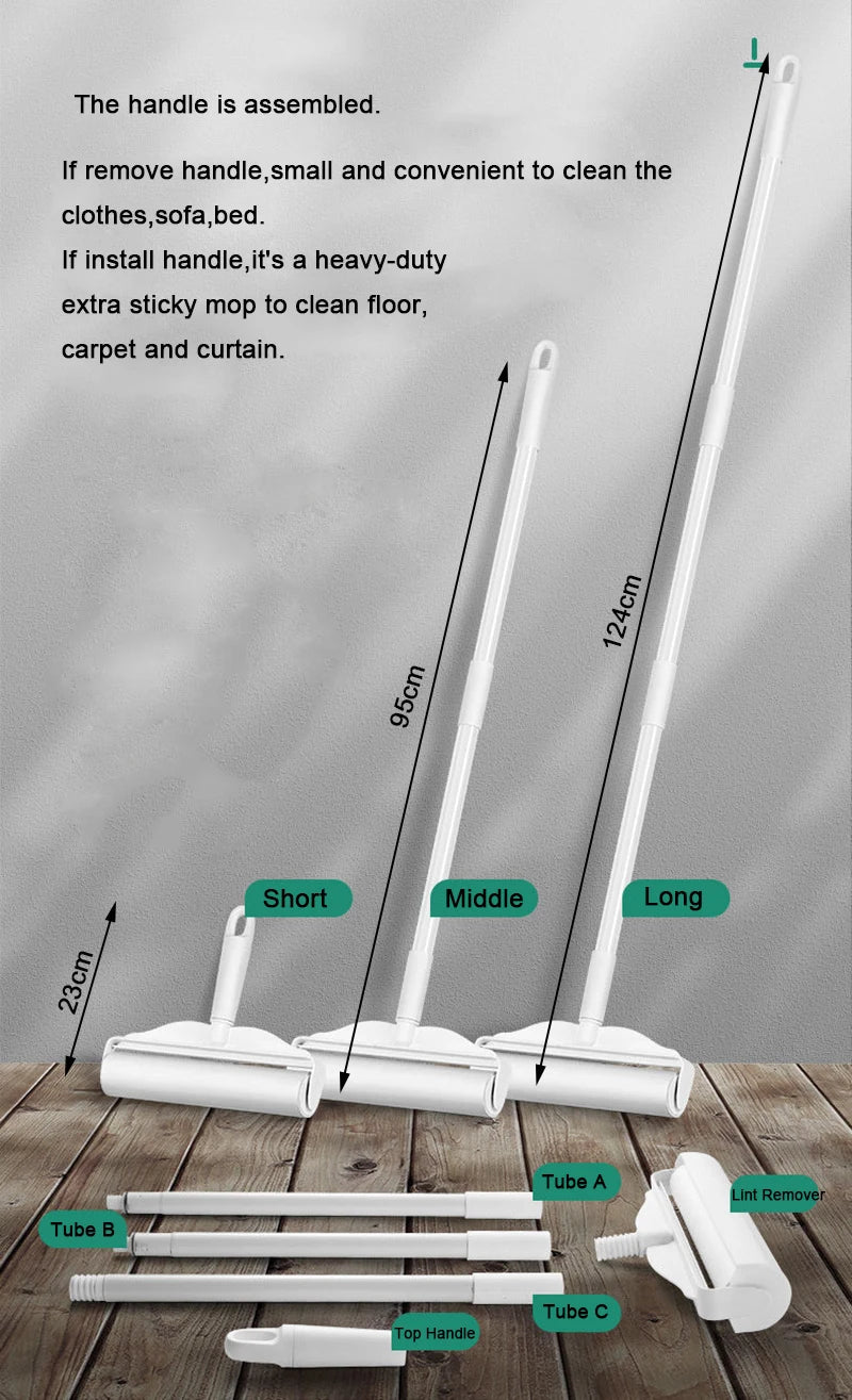Long Handle Lint Roller – Retractable Pet Hair & Dust Remover for Clothes, Furniture, Bedding & Upholstery