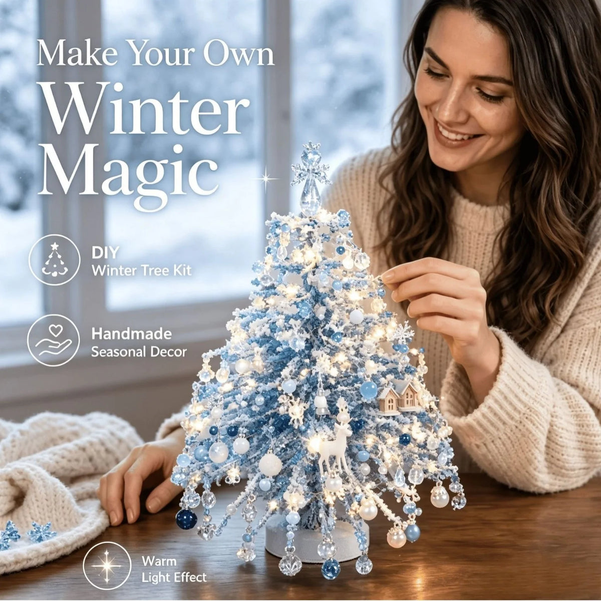 DIY Beaded Christmas Tree Kit – Crystal Bead Holiday Craft Set with LED Lights, Creative Home Decor & Gift for Adults and Kids