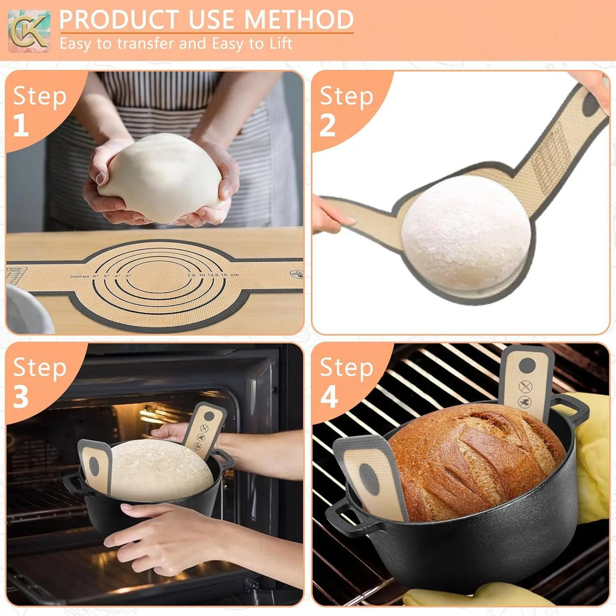 Silicone Bread Sling Mat for Dutch Oven – Reusable Non-Stick Sourdough Baking Sling with Long Handles, Easy-Clean Bread Transfer Liner