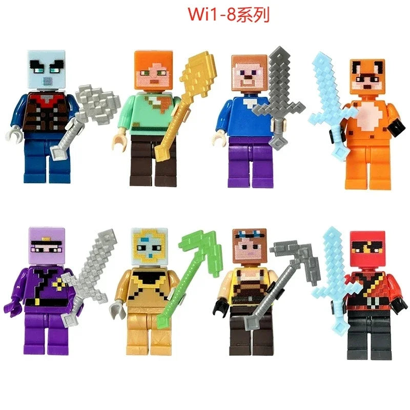 Lot de 8 mini-blocs de construction inspirés de Minecraft – Creeper, Ender Dragon, Steve, Squelette et Cheval, jouets de construction à faire soi-même, blocs de construction créatifs à collectionner pour enfants