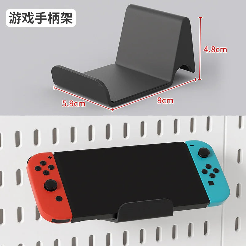 Organizador de pared de tablero perforado sin taladros – Panel de almacenamiento modular con estantes y accesorios para cocina, baño y sala de juegos