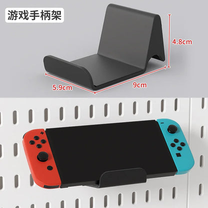 Organizador de pared de tablero perforado sin taladros – Panel de almacenamiento modular con estantes y accesorios para cocina, baño y sala de juegos