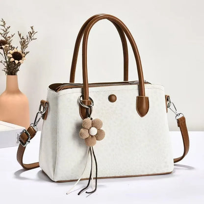 Women's PU Leopard Print Handbag – Large-Capacity Multi-Layer Shoulder & Hand Carry Bag with Textured Finish and Pendant Detail