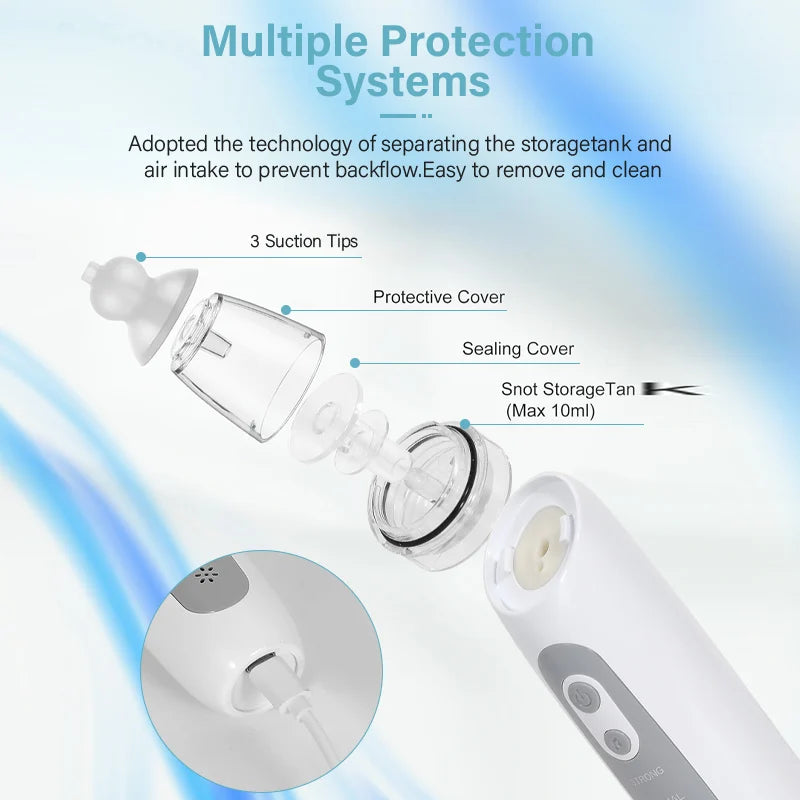 Aspirador nasal eléctrico recargable para bebés – Limpiador nasal portátil para recién nacidos y bebés con succión suave