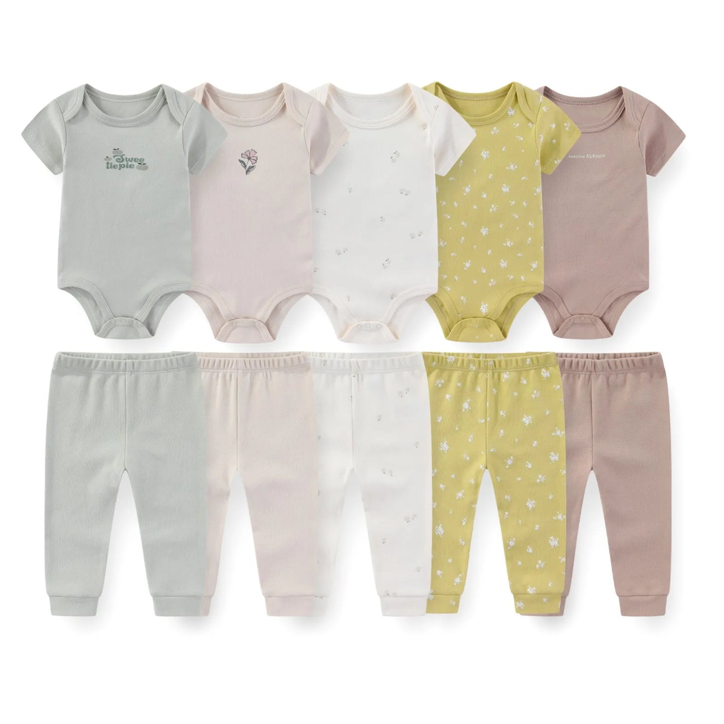 Kiddiezoom 10PCS Baby Clothing Set – Unisex Newborn Bodysuits & Pants, Soft Four-Season Infant Outfit for Baby Boys & Girls