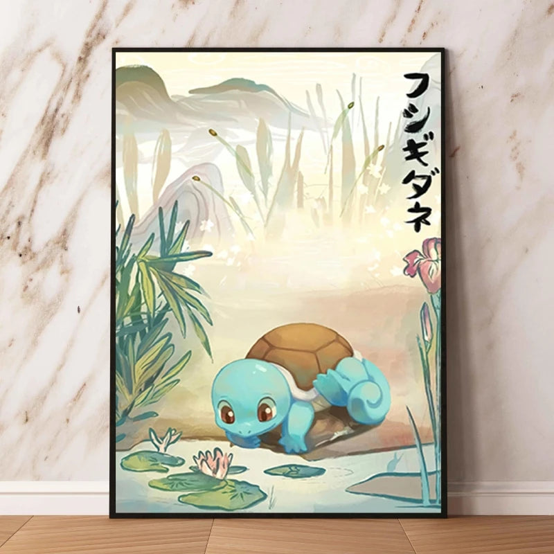 Japanese Anime Pokémon Canvas Wall Art – Pikachu, Charmander & Eevee Watercolor Poster Print Home Decor