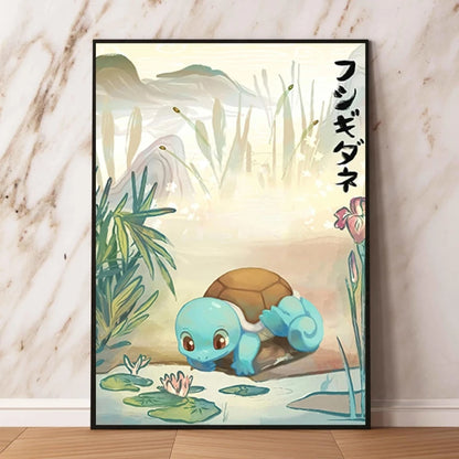 Japanese Anime Pokémon Canvas Wall Art – Pikachu, Charmander & Eevee Watercolor Poster Print Home Decor