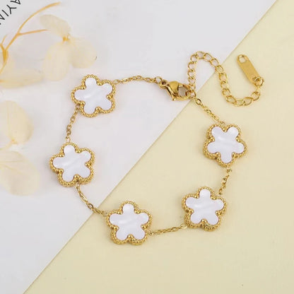 Stainless Steel Five Leaf Flower Clover Bracelet for Women Girls Adjustable Laser Petal Classic Brand Jewelry Gift