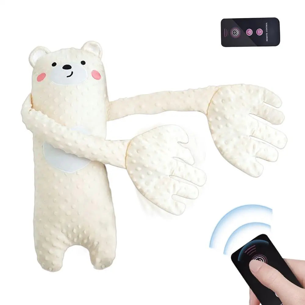 Ours en peluche apaisant pour bébé, avec télécommande – Jouet de confort électrique en forme de dessin animé avec musique, bruit blanc et oreiller doux pour nouveau-nés