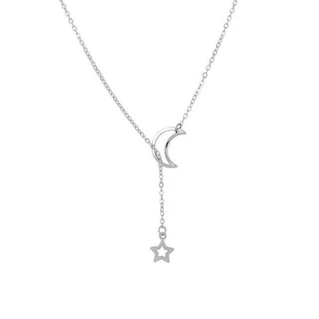 Gargantilla con colgante de luna y estrella dorada – Cadena minimalista de aleación con dije para mujer | Regalo de joyería de moda para fiesta