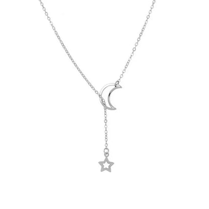 Gargantilla con colgante de luna y estrella dorada – Cadena minimalista de aleación con dije para mujer | Regalo de joyería de moda para fiesta