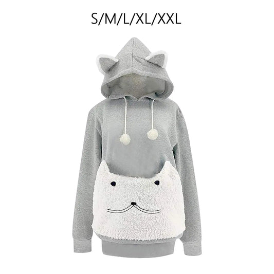 Pet Hoodie Sweatshirt with Large Front Pouch – Cozy Polar Fleece Pullover for Carrying Small Dogs & Cats, Loose Fit Puppy & Kitten Clothing