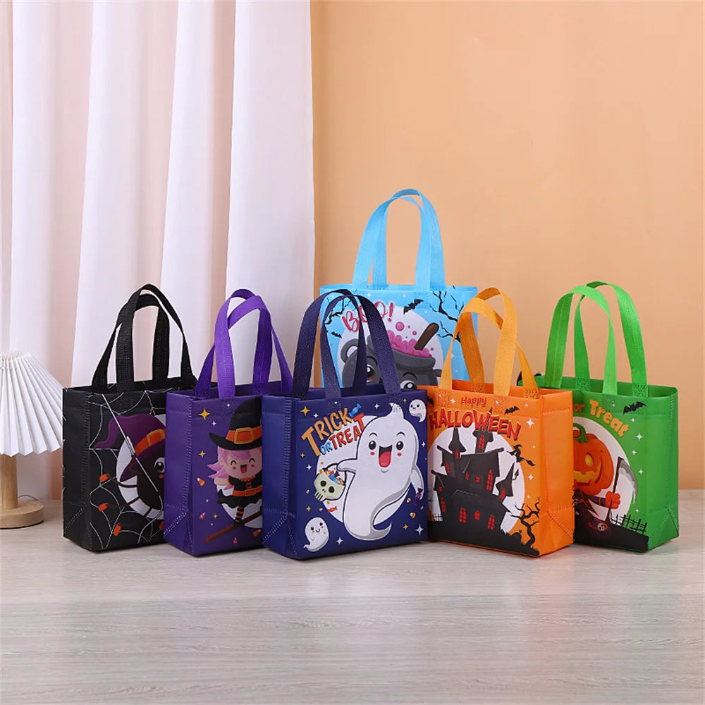 1PC Halloween Non-Woven Candy Tote Bag, Trick or Treat Gift Bag for Kids, Reusable Halloween Goodie Bag, Party Favor and Holiday Gift Wrapping Supplies