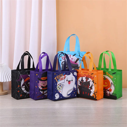 1PC Halloween Non-Woven Candy Tote Bag, Trick or Treat Gift Bag for Kids, Reusable Halloween Goodie Bag, Party Favor and Holiday Gift Wrapping Supplies