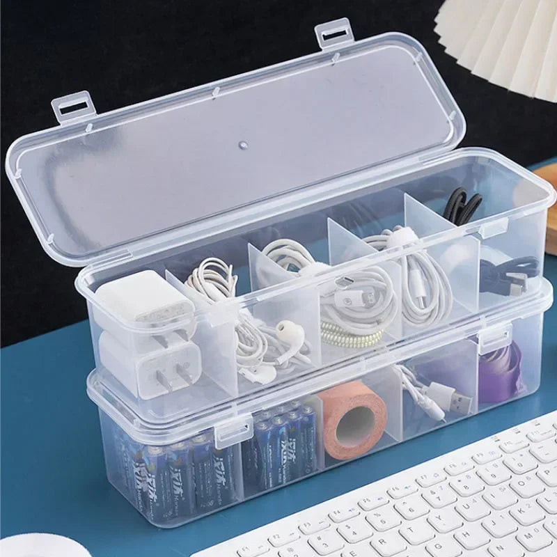 Transparent Cable Organizer Box – Dustproof Storage Case with Lid for Office, Home & Desk Organization