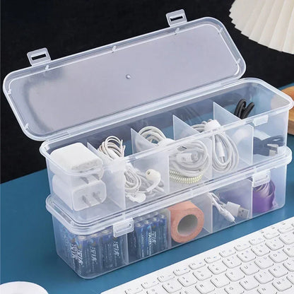 Transparent Cable Organizer Box – Dustproof Storage Case with Lid for Office, Home & Desk Organization