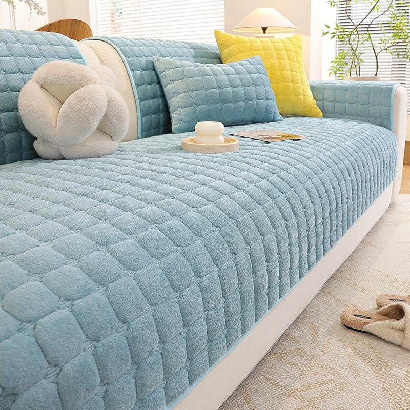 Soft Flannel Non-Slip Sofa Cover – Quilted Furniture Protector for Couch & Living Room Sofa, Warm 1-Seat Cushion Cover