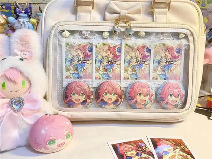 Bolso Y2K lindo con moño Ita – Bolso de hombro transparente para mujer y niña, bolso tote de exhibición de insignias DIY, bolso bandolera de moda Lolita con diseño de moño Kawaii