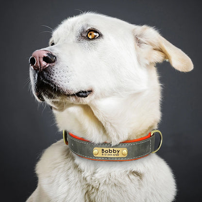 Collar de perro de piel sintética personalizado con placa de identificación grabada gratuita – Collar ajustable suave acolchado para perros pequeños, medianos y grandes