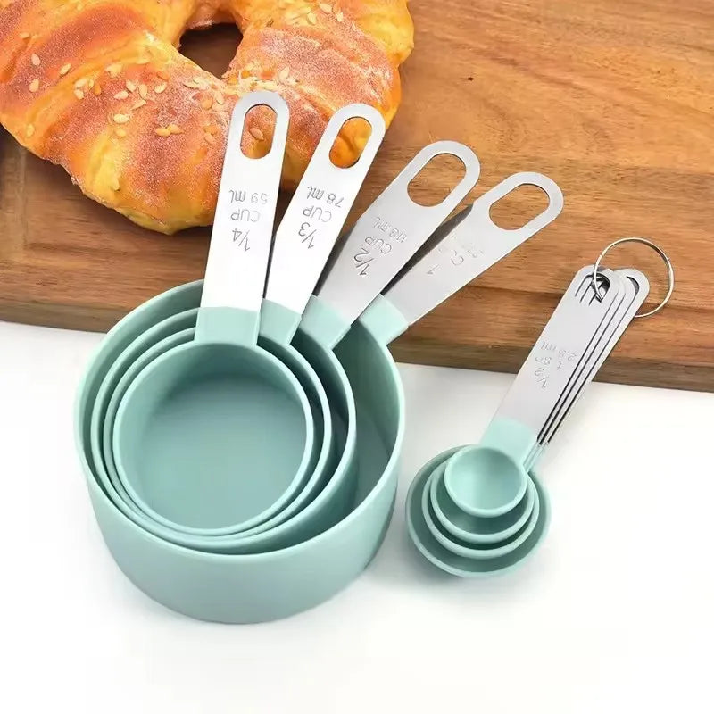 8PCS Stainless Steel Measuring Cups & Spoons Set – Precise Baking & Cooking Measuring Tools for Cake, Pastry & Kitchen Food Preparation