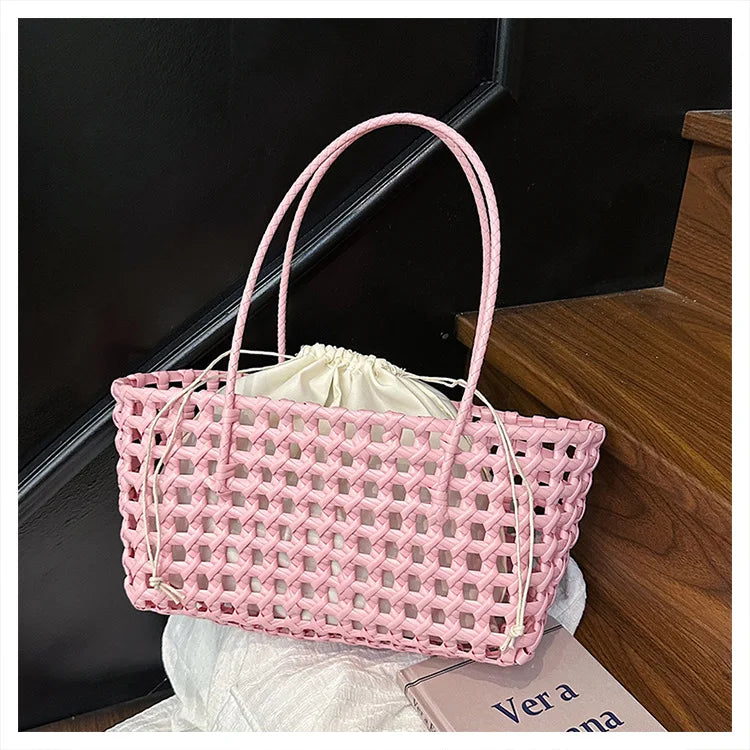 Bolso Cesta de Paja Tejido a Mano para Mujer – Bolso de Hombro de Ratán, Bolso de Playa de Verano para Mujer, Cartera de Viaje de Diseño para Compras, Vacaciones y Salidas Casuales