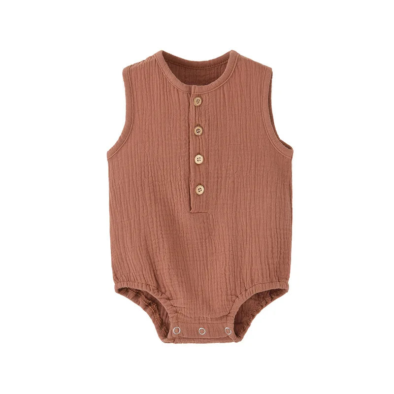 Mameluco de verano 100% algodón y lino para recién nacidos – Bodysuit sin mangas suave y transpirable para bebés y niñas