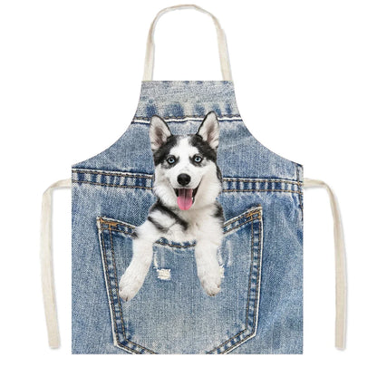 Funny Cowboy Cat & Dog Apron – Cute Pinafore Cooking & Kitchen Apron for Women, Chef, Waiter & Household Cleaning