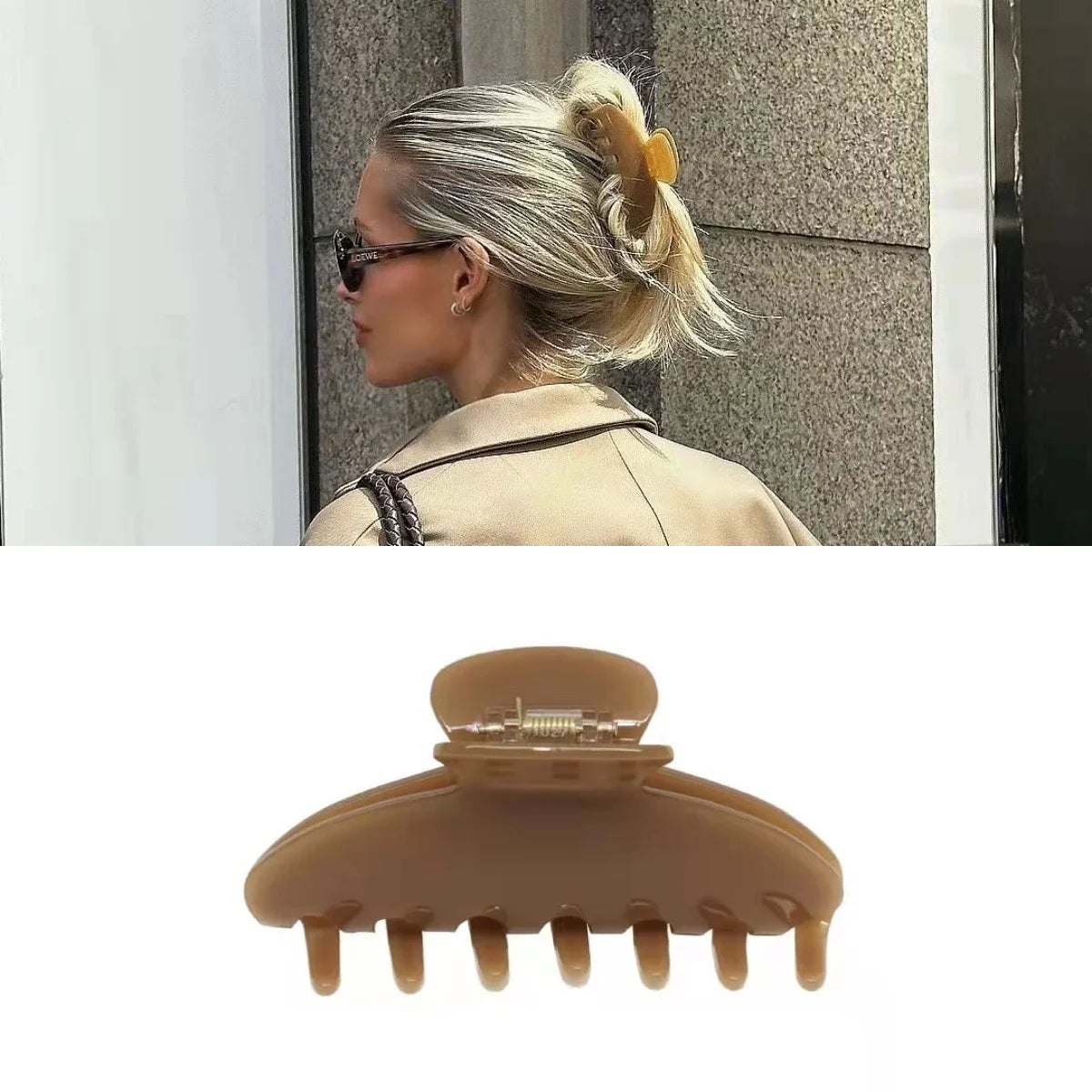 Pinza de pelo de acetato Fashion Coffee – Pinza grande de color sólido negro para mujeres y niñas | Accesorios sencillos para el pelo de verano