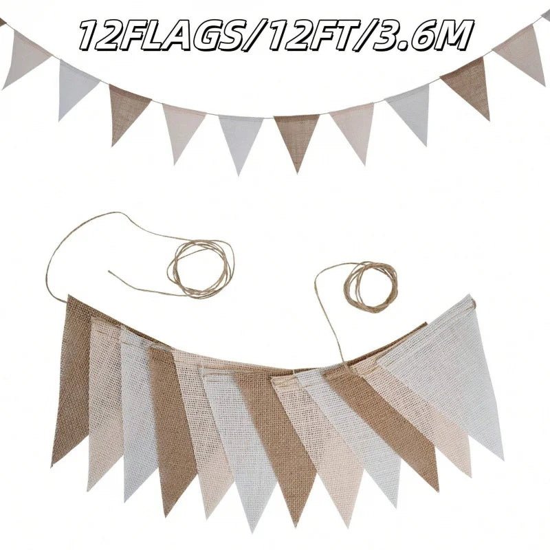 12FT Burlap Pennant Banner – Rustic Triangle Flag Garland for Weddings, Birthdays & Party Decorations