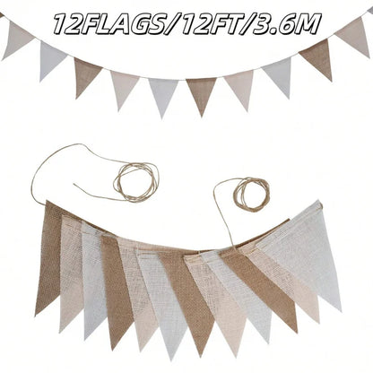 12FT Burlap Pennant Banner – Rustic Triangle Flag Garland for Weddings, Birthdays & Party Decorations