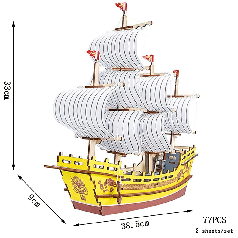 Maqueta 3D de Barco de Vela de Madera – Kit de Montaje de Barco de Madera DIY, Juguete Educativo de Construcción, Proyecto de Manualidades Creativo y Regalo de Fiesta para Niños