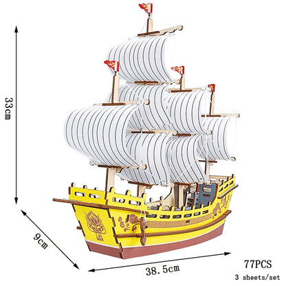 Maqueta 3D de Barco de Vela de Madera – Kit de Montaje de Barco de Madera DIY, Juguete Educativo de Construcción, Proyecto de Manualidades Creativo y Regalo de Fiesta para Niños