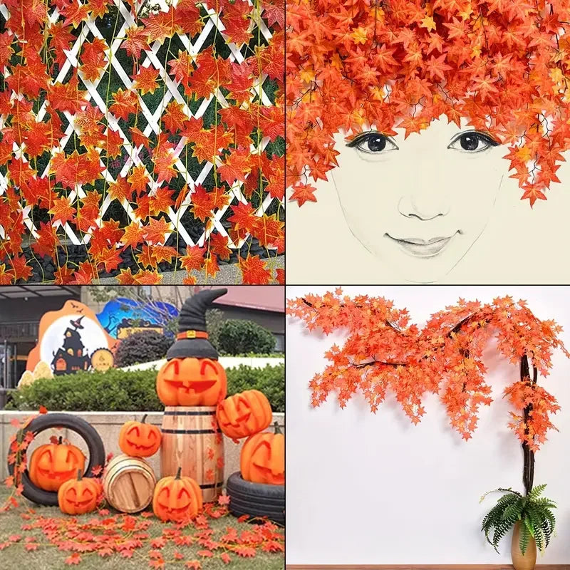 Artificial Fall Maple Leaf Garland – Faux Plant Vine with Autumn Leaves for Thanksgiving, Halloween, Wedding, Festival & Holiday Decor